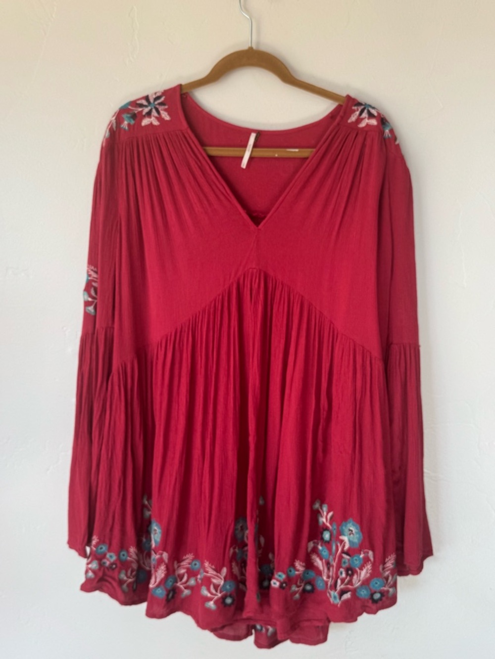 Free People Te Amo Maroon Floral Embroidered Mini Dress Small